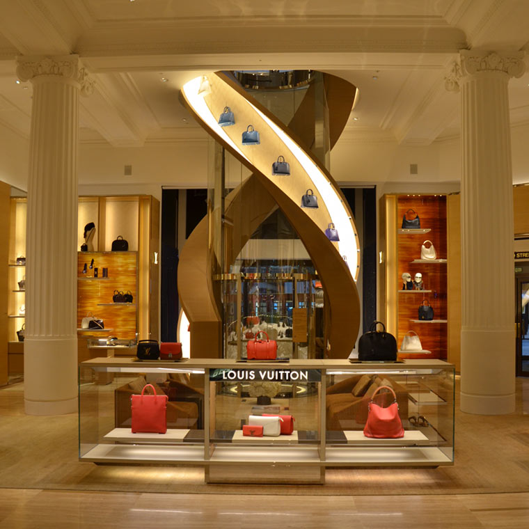 Louis Vuitton's rotating glass elevator at Selfridges Oxford Street London  in 2023